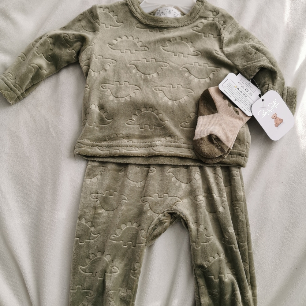 Rene Rofe Olive Dinosaur Pajama Set